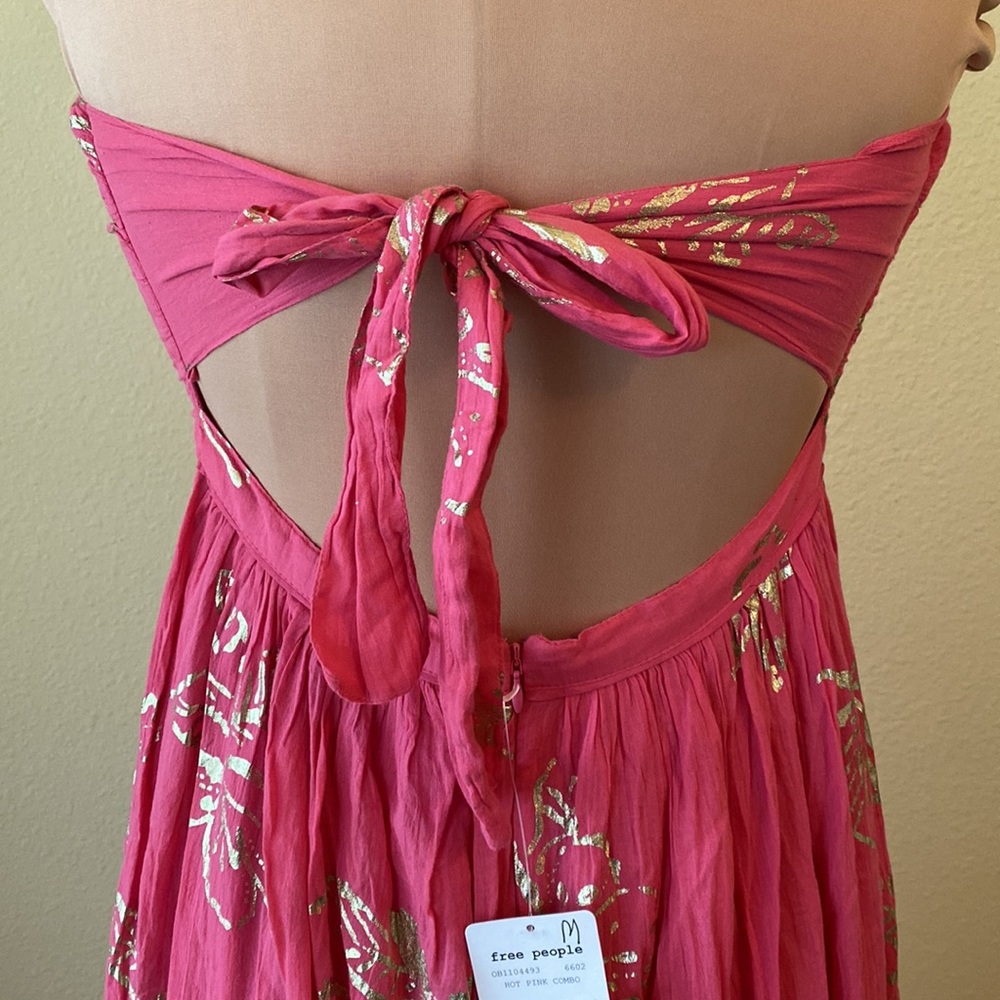 Free People Strapless Dress in Salmon with Gold Print - Picture 4 of 10